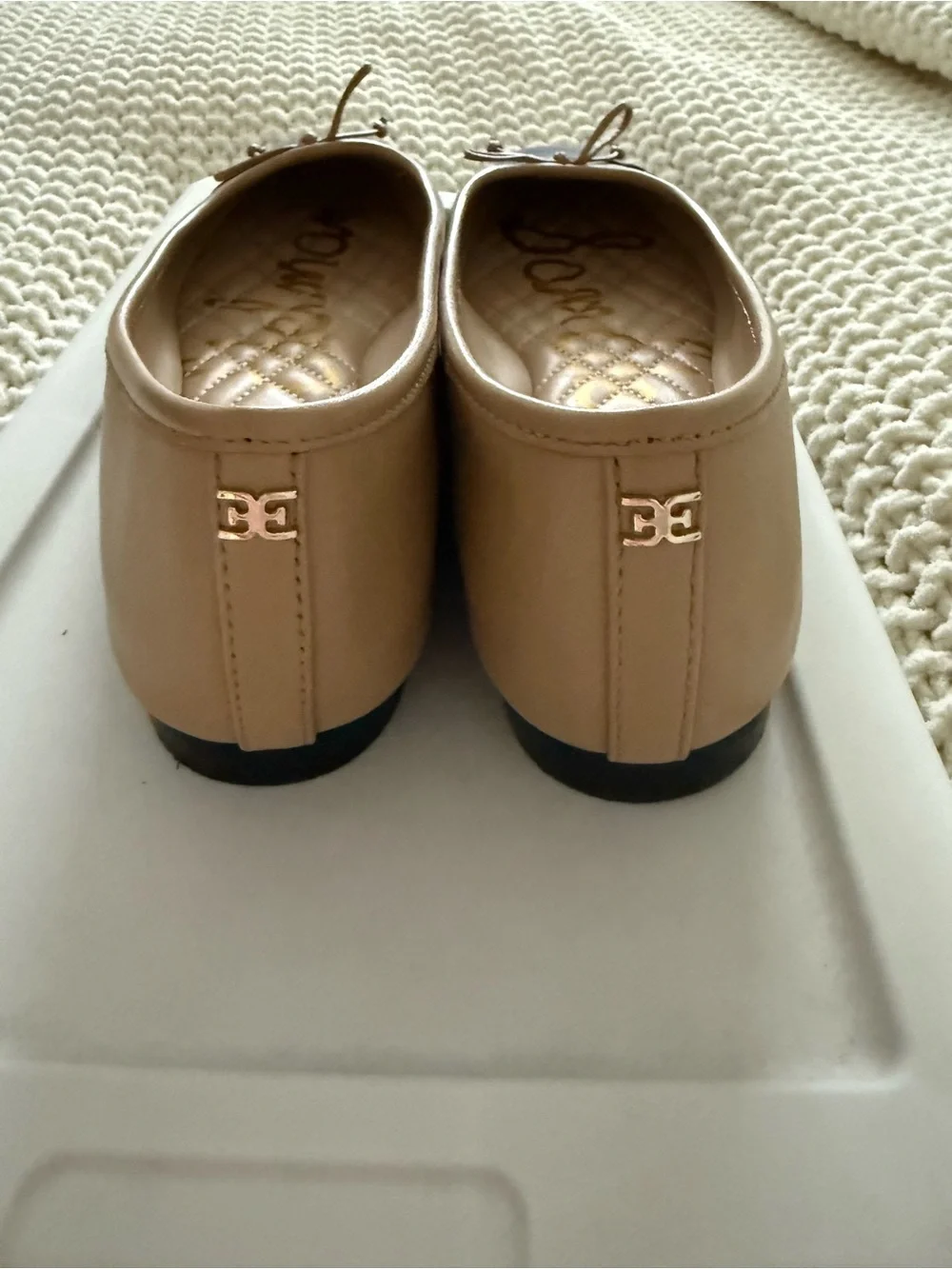 Sam Edelman Two-Tone Beige and Black Square-Toe Ballet Flats - Picture 3 of 4